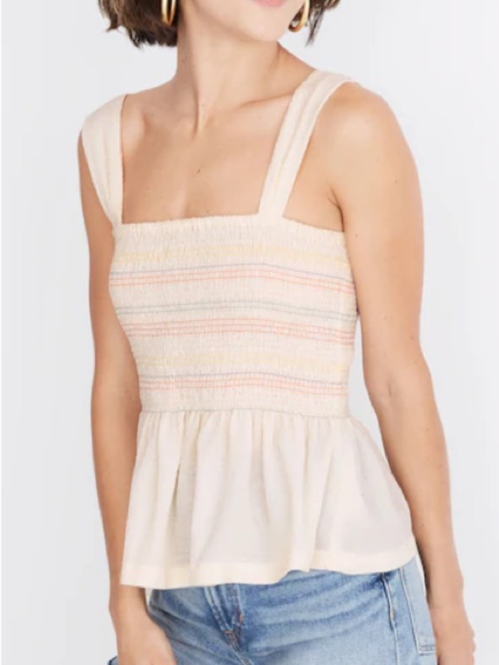Madewell Texture & Thread Rainbow Smocked Peplum Tank Top Size Small
